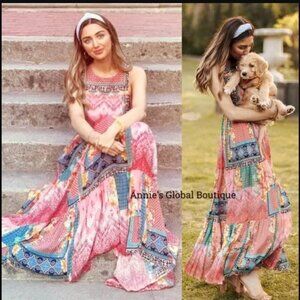 Anthropologie Bhanuni By Jyoti Alessandra Beaded Boho Maxi Dress Sz 12